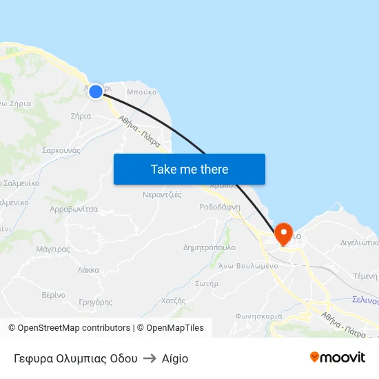 Olympic Road Bridge to Aigio map
