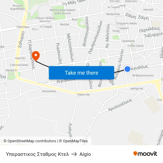 Intercity Bus Terminal to Aigio map