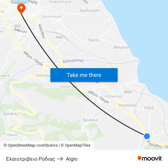 Rodia Oil Mill to Aigio map