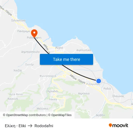 Ελίκη - Eliki to Rododafni map