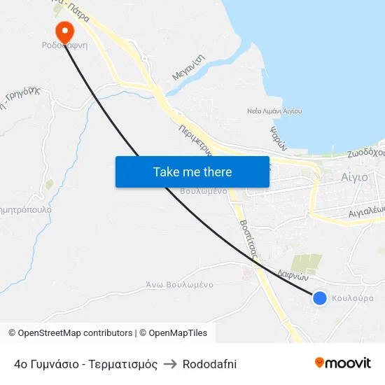 4ο Γυμνάσιο - Τερματισμός to Rododafni map
