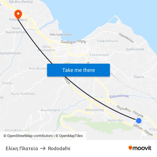 Ελίκη Πλατεία to Rododafni map