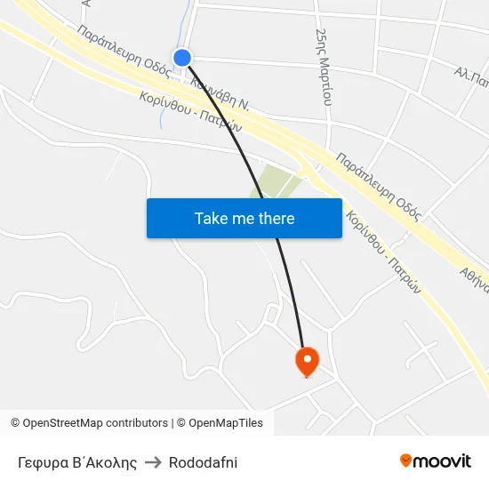 Γεφυρα Β΄Ακολης to Rododafni map
