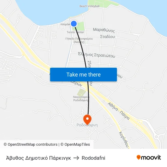 Άβυθος Δημοτικό Πάρκινγκ to Rododafni map
