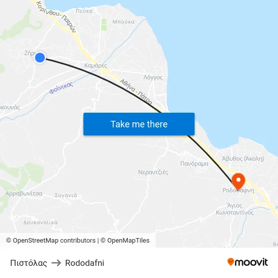 Πιστόλας to Rododafni map