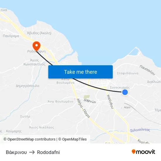 Βάκρινου to Rododafni map