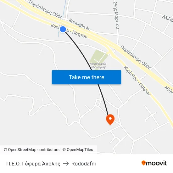 Π.Ε.Ο. Γέφυρα Άκολης to Rododafni map