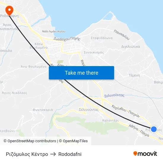 Ριζόμυλος Κέντρο to Rododafni map