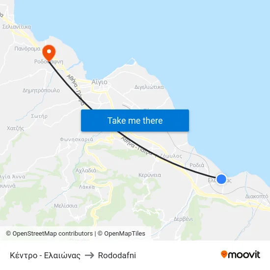 Κέντρο - Ελαιώνας to Rododafni map