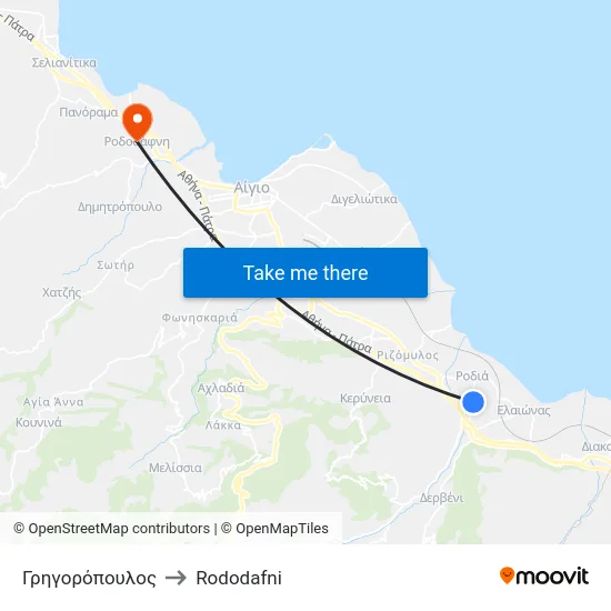 Γρηγορόπουλος to Rododafni map