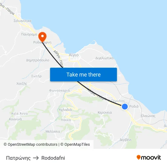 Πατρώνης to Rododafni map