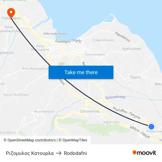 Ριζομυλος Κατουρλα to Rododafni map