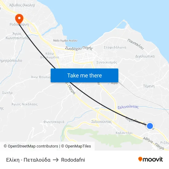 Ελίκη - Πεταλούδα to Rododafni map