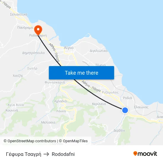 Γέφυρα Τσαγρή to Rododafni map