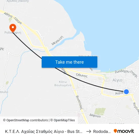 Κ.Τ.Ε.Λ. Αχαΐας Σταθμός Αίγιο - Bus Station to Rododafni map