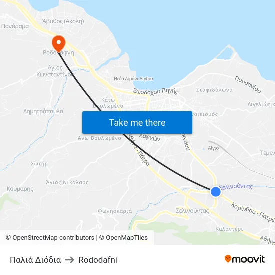 Παλιά Διόδια to Rododafni map