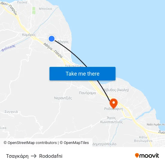 Τσαγκάρη to Rododafni map