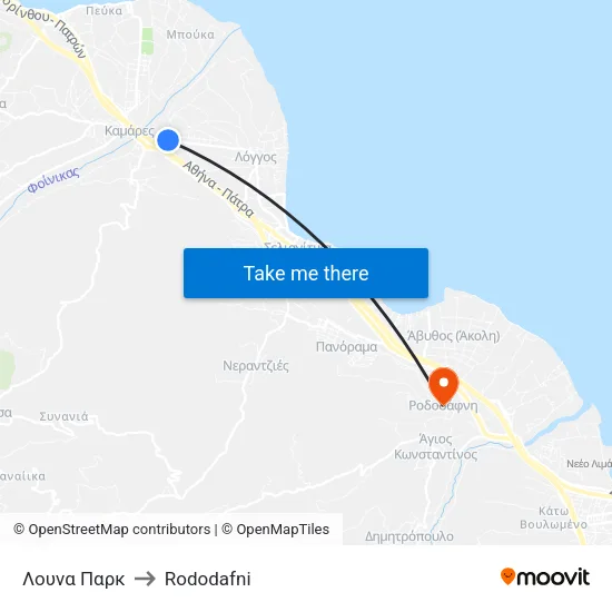 Λουνα Παρκ to Rododafni map