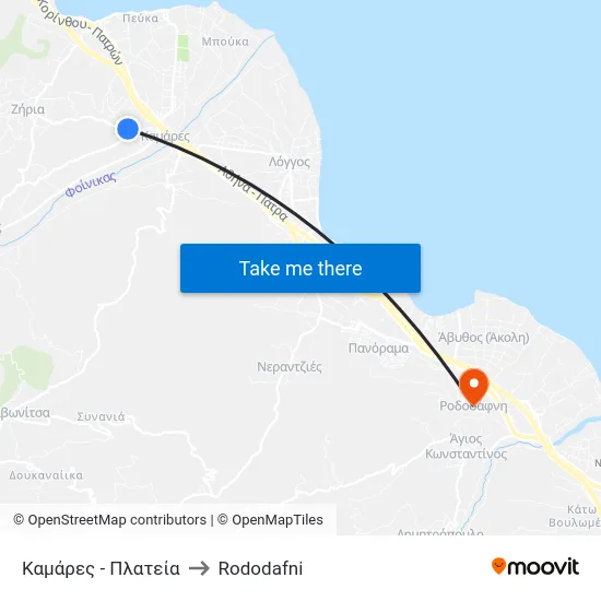 Καμάρες - Πλατεία to Rododafni map