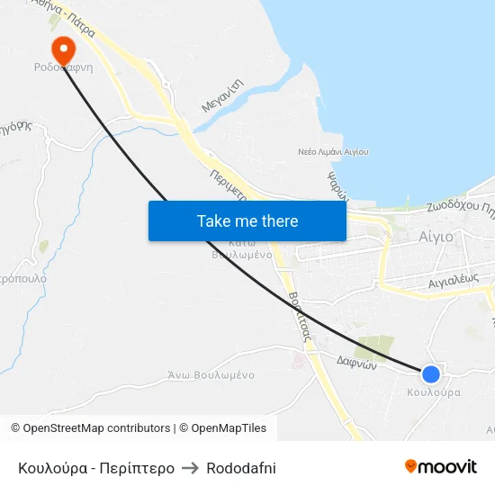Κουλούρα - Περίπτερο to Rododafni map