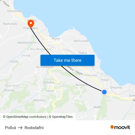 Rodia to Rododafni map