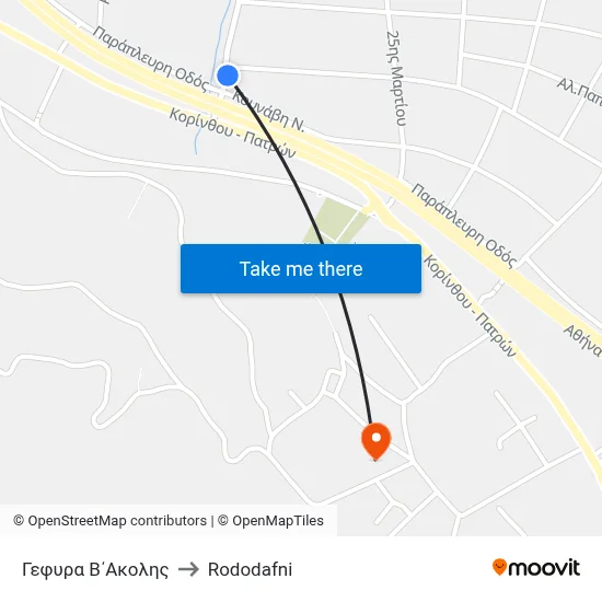 Γεφυρα Β΄Ακολης to Rododafni map