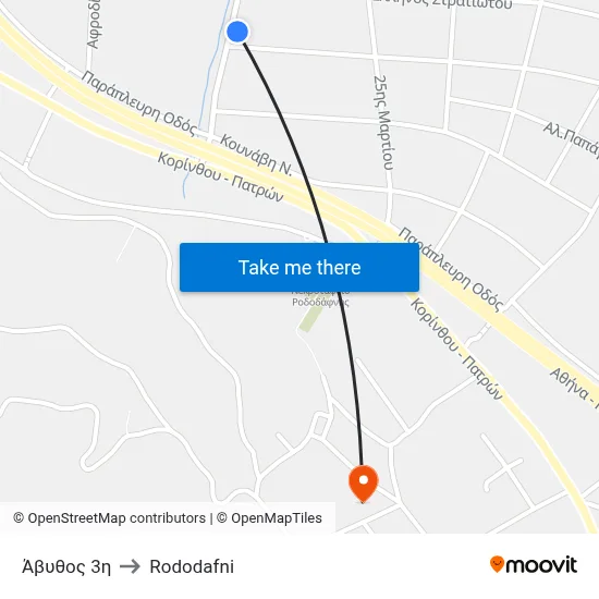 Άβυθος 3η to Rododafni map