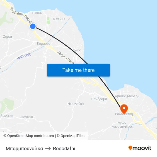 Μπαρμπουναίϊκα to Rododafni map