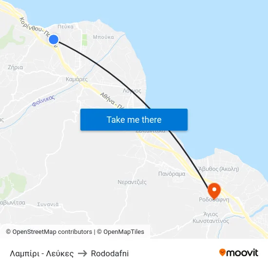 Λαμπίρι - Λεύκες to Rododafni map