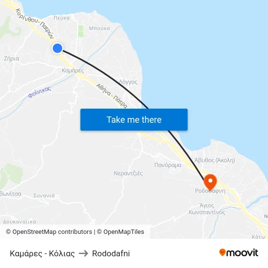 Καμάρες - Κόλιας to Rododafni map