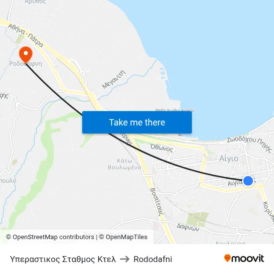 Intercity Bus Terminal to Rododafni map