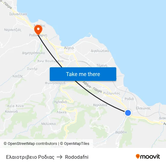 Rodia Oil Mill to Rododafni map