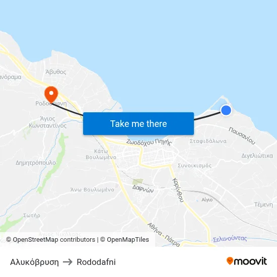 Alykovrisi to Rododafni map