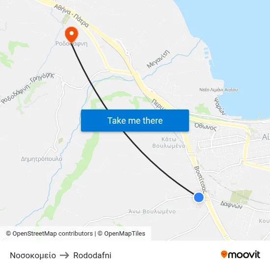 Hospital to Rododafni map