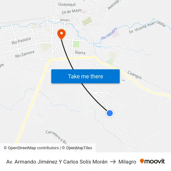 Av. Armando Jiménez Y Carlos Solís Morán to Milagro map