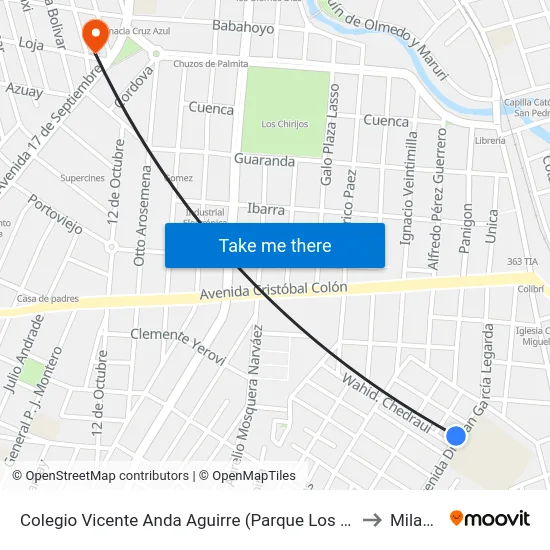 Colegio Vicente Anda Aguirre (Parque Los Pinos) to Milagro map