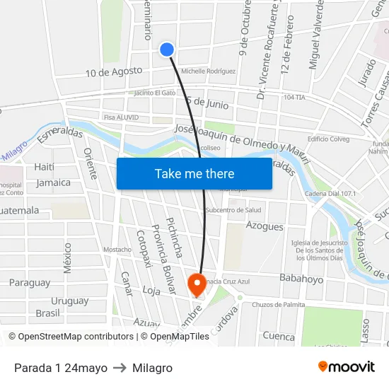 Parada 1 24mayo to Milagro map