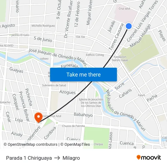 Parada 1 Chiriguaya to Milagro map