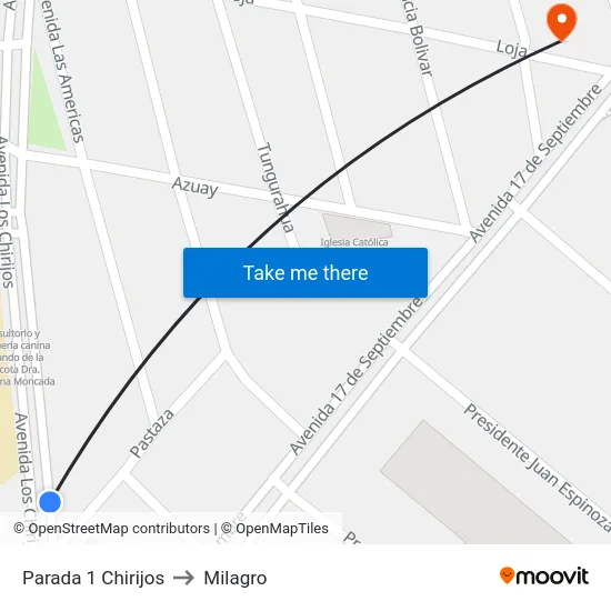 Parada 1 Chirijos to Milagro map
