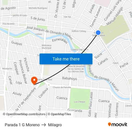 Parada 1 G Moreno to Milagro map