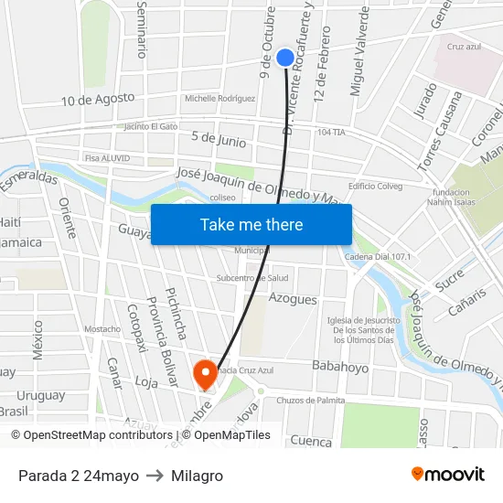 Parada 2 24mayo to Milagro map