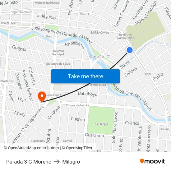Parada 3 G Moreno to Milagro map