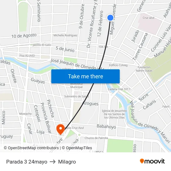 Parada 3 24mayo to Milagro map