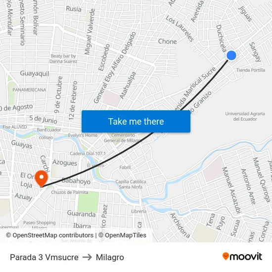 Parada 3 Vmsucre to Milagro map