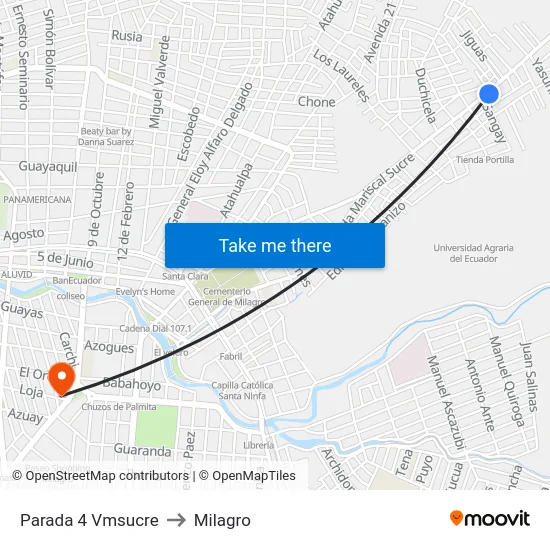 Parada 4 Vmsucre to Milagro map