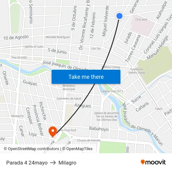 Parada 4 24mayo to Milagro map