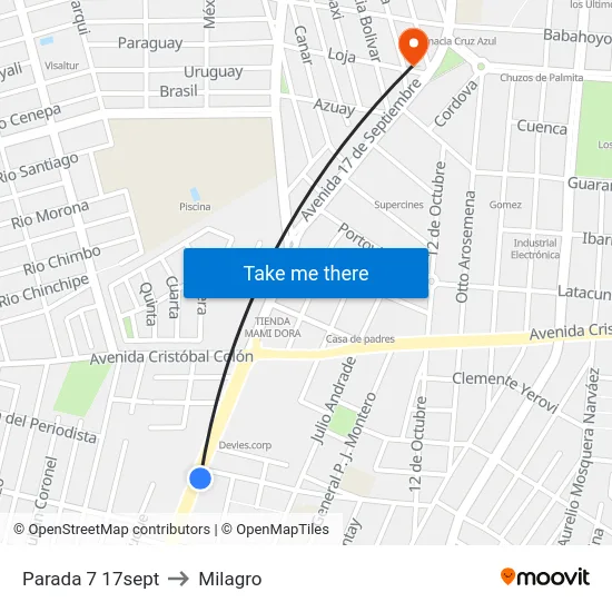 Parada 7 17sept to Milagro map