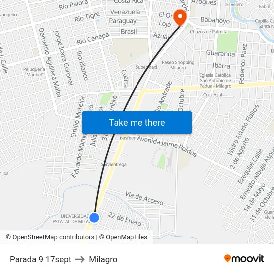 Parada 9 17sept to Milagro map