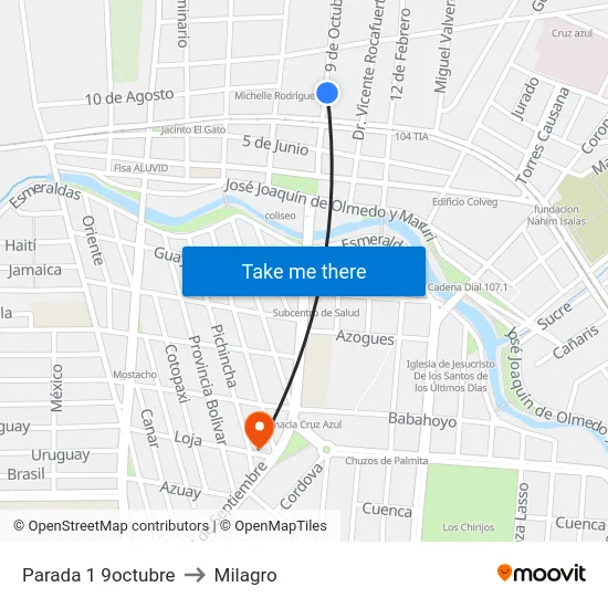 Parada 1 9octubre to Milagro map