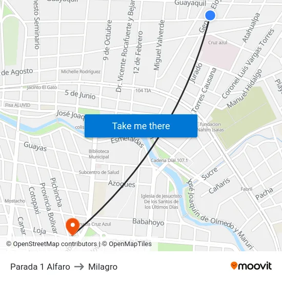 Parada 1 Alfaro to Milagro map